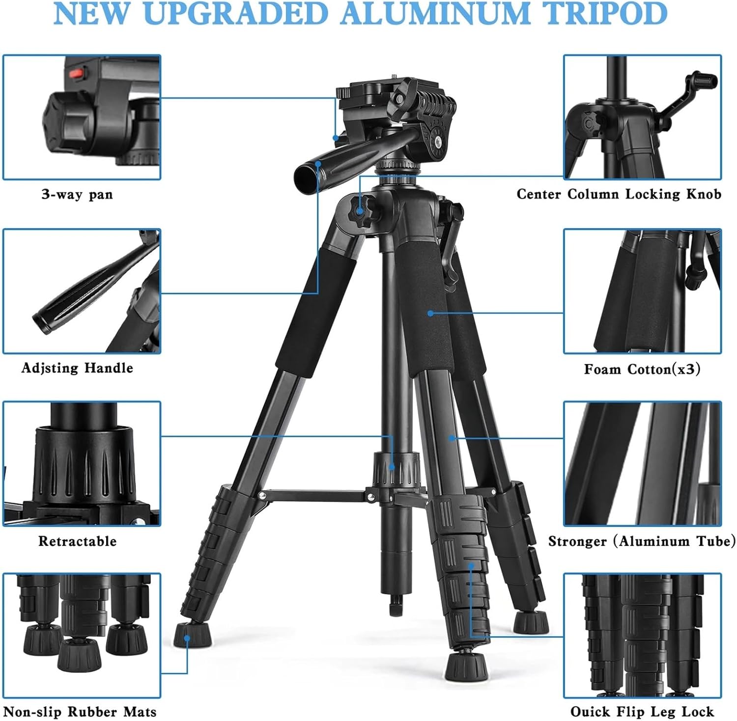 互換性がありますカメラと携帯電話に対応、79インチアルミ三脚スタンド、キャリーバッグと携帯電話ホルダー付き、プロのサポート