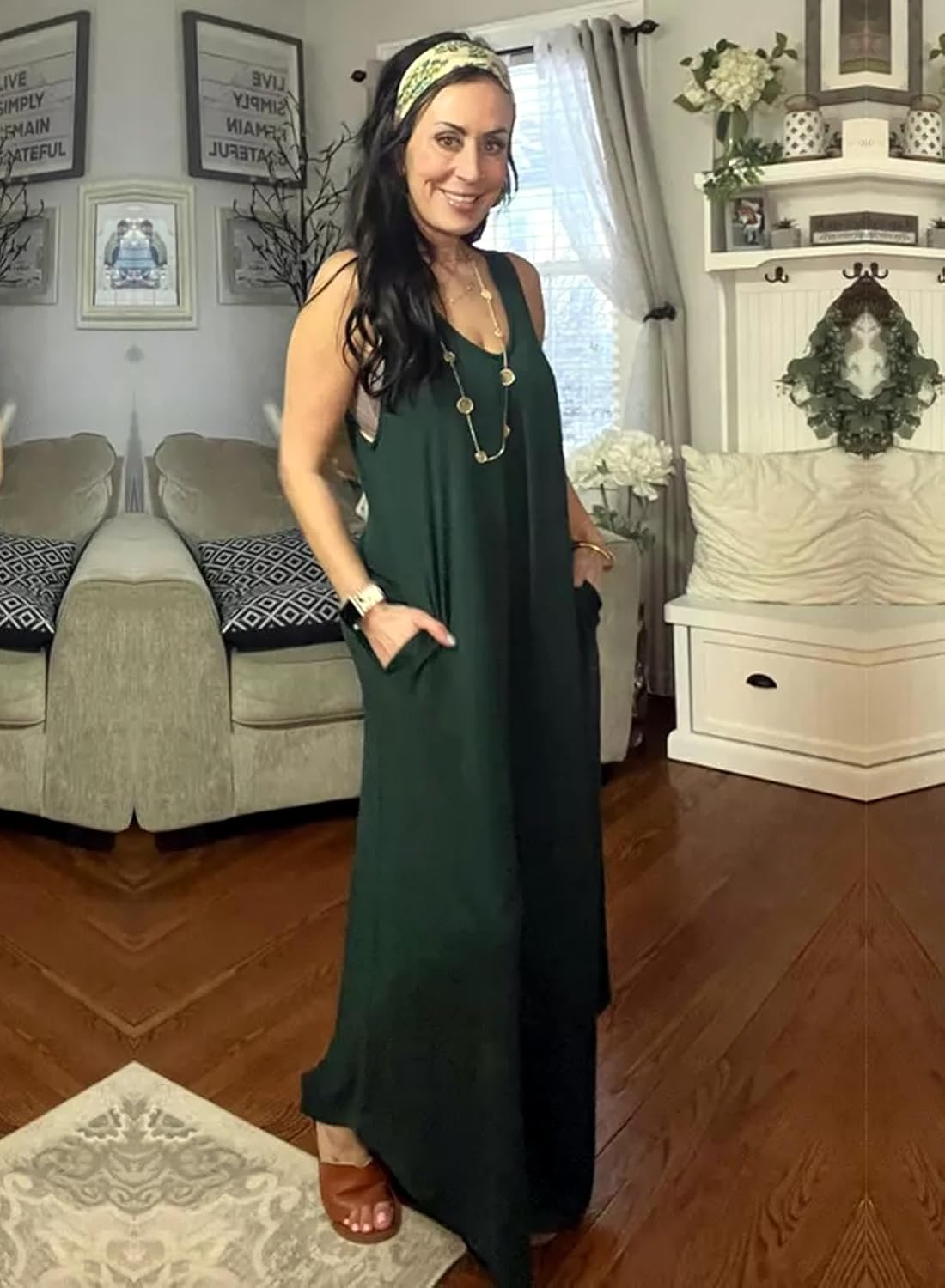 Happy Sailed Women's Jumpsuits Loose Overalls Summer Sleeveless Ruched V Neck Flared Wide Leg Pants Rompers with Pockets - Image 7