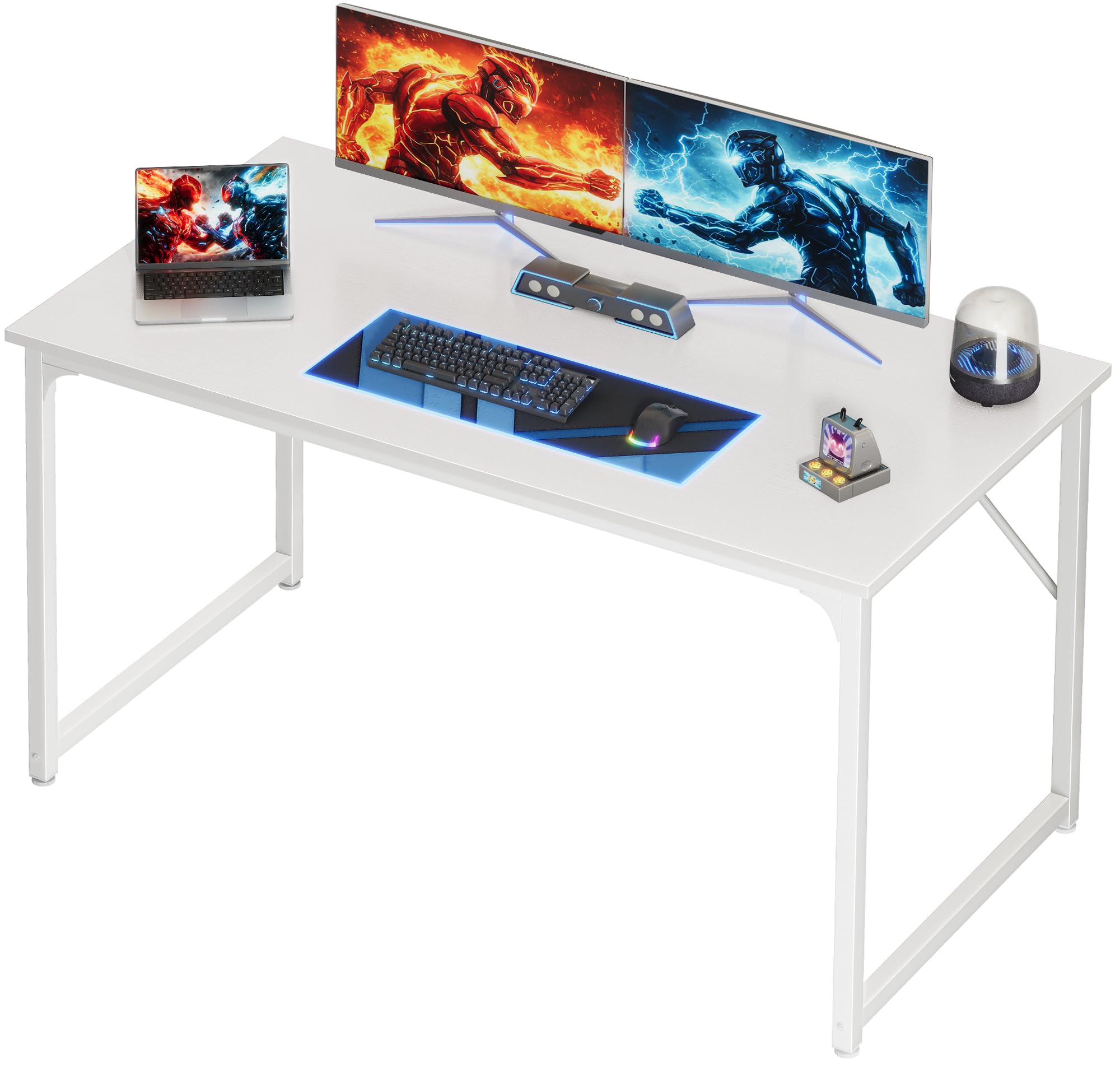 praisun 48 x 24 inch computer desk with deeper desktop, gaming office writing work desk for home office, study, bedroom, work from home, metal frame, white
