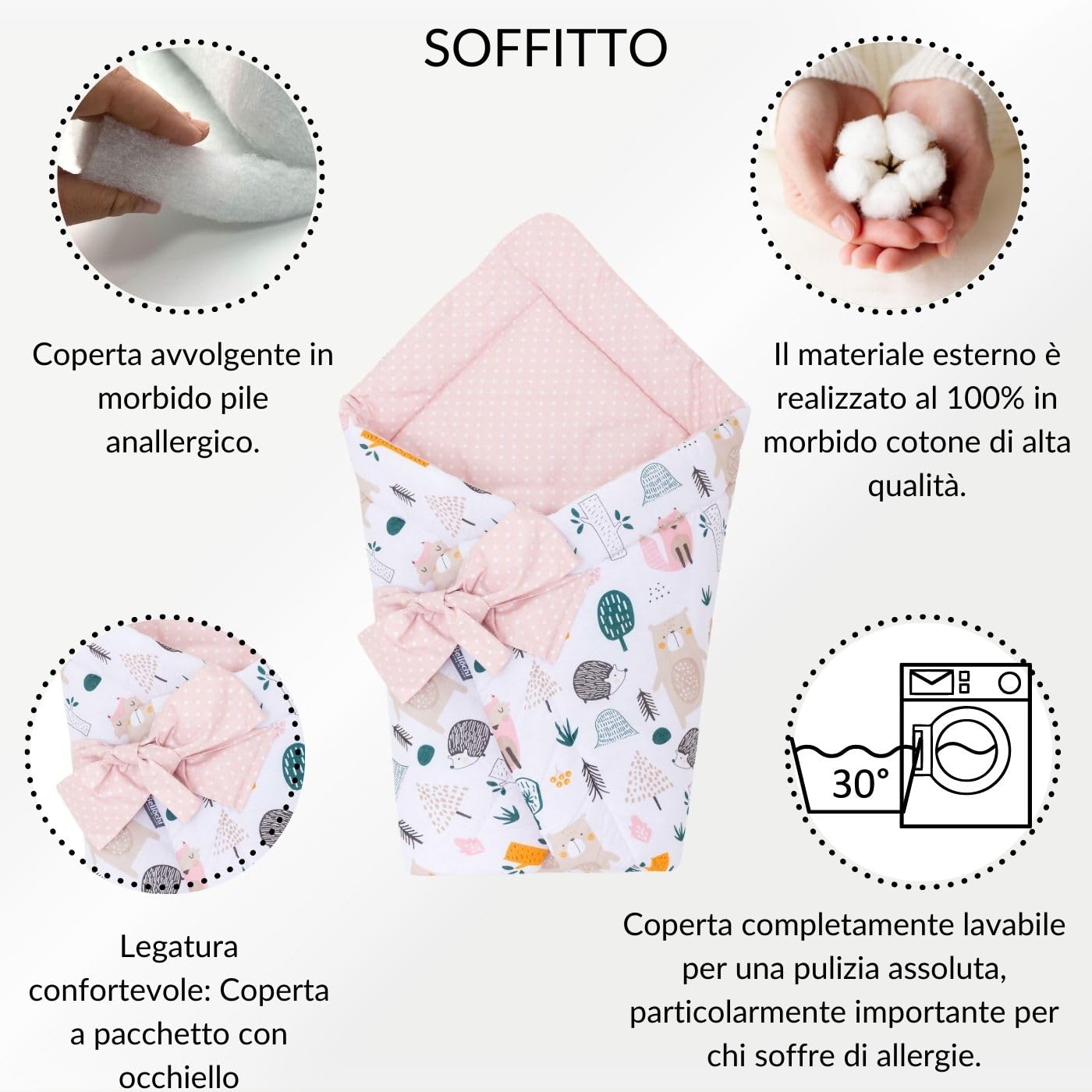 Bellochi Copertina Avvolgente Neonato - Universale Sacco Neonato per Ovetto Carrozzina Gondola Seggiolino Auto - 100% Cotone Antialergico - Foresta