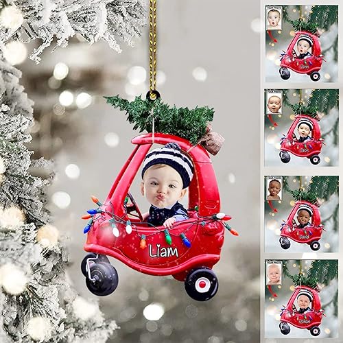 IZI POD Foto personalizada con nombre de adorno de bebé, adorno personalizado de automóvil de Navidad para decoración de árbol de Navidad, regalo de