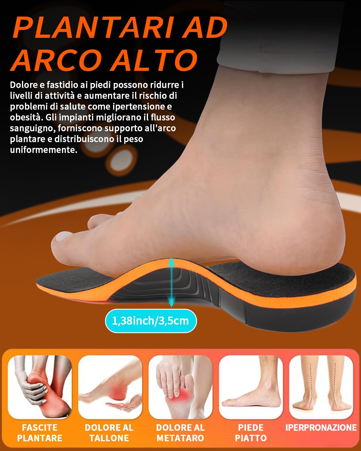 Ortopediche Solette per Fascite Plantare, Piede Piatto, Solette Scarpe Ortopediche, Dafannis Plantari Sollievo dal Dolore al Tallone Solette Plantari per Donna e Uomo