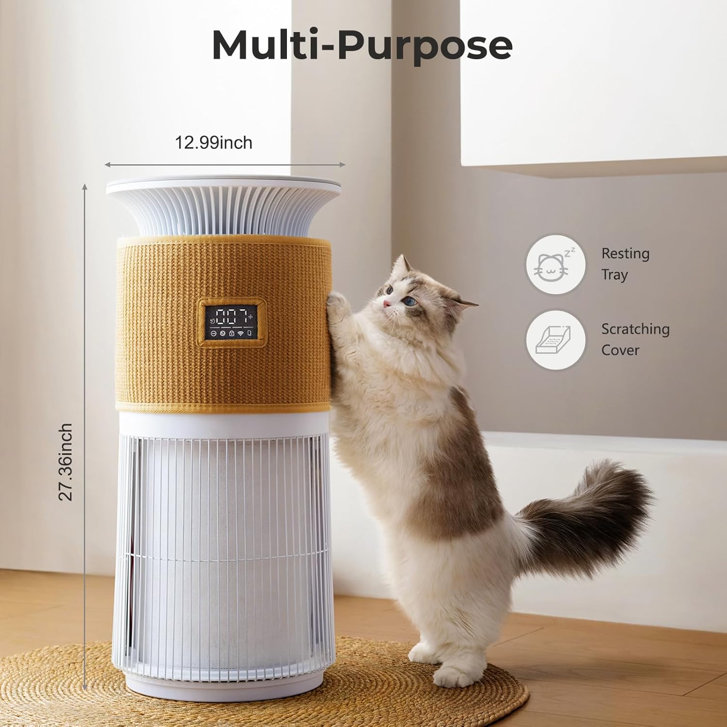 Pet Air Purifier for Home Large Room up to 1736 sq.ft, Air Purifier for Home with HEPA Filter Purifies from Smoke, Pollen, Pet Dander & Allergies, Bedroom Quiet (Off White)