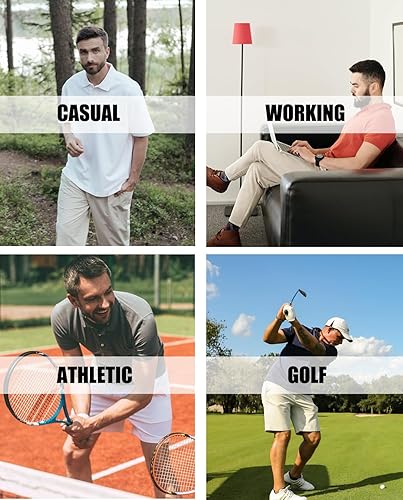 Miniatura 7 de MAGCOMSEN Camisas polo para hombre con bolsillo, manga corta, cuello de golf, secado rápido, piqué rendimiento, atlético, verano