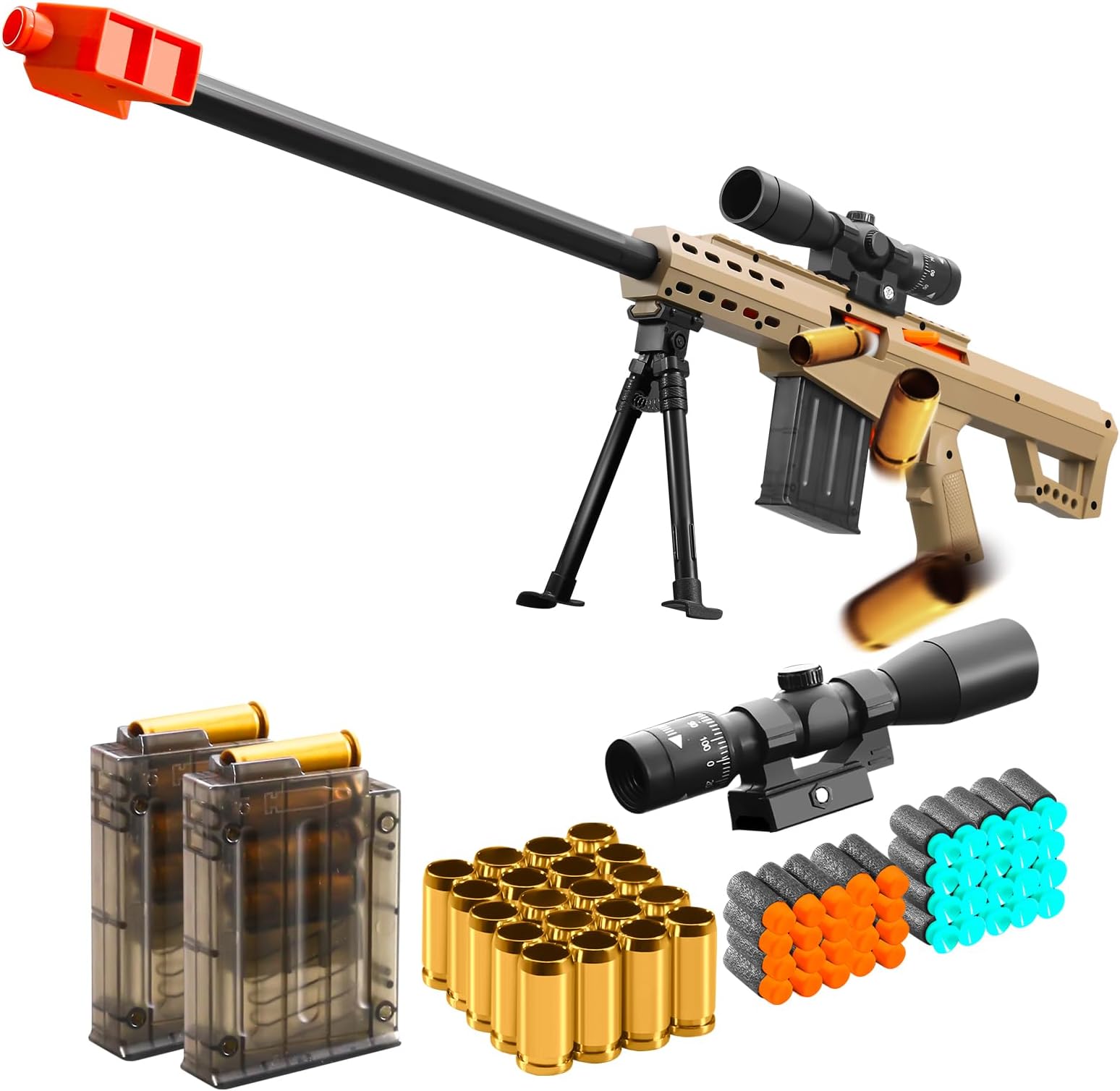 Soft Bullet Shotgun Foam Realistic Pellet Blasters Shell Ejecting Toy Gun Dart Sniper with Scope Rifle Fake Gun Stress Shot for Boys Girls Kids and Adults Birthday Gift Age8-12 (Sand colored)