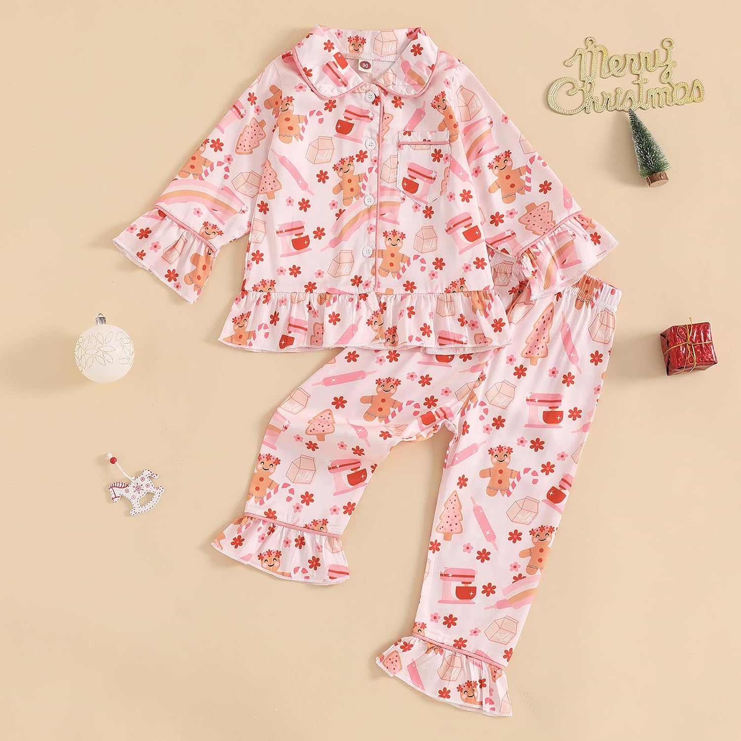 Multitrust Baby Girls Ruffled Cotton Pajamas Set Long Sleeve Button Down Shirts and Flared Pants Matching Pj Sets Sleepwear - Image 3