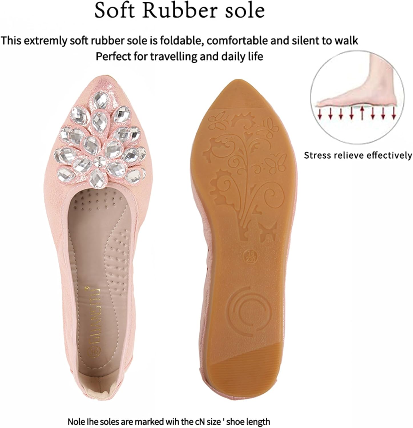 Flats Shoes for Women Rhinestone Wedding Ballerina Shoes Foldable Sparkly Comfort Slip on Flat Dressy Flats - Image 5