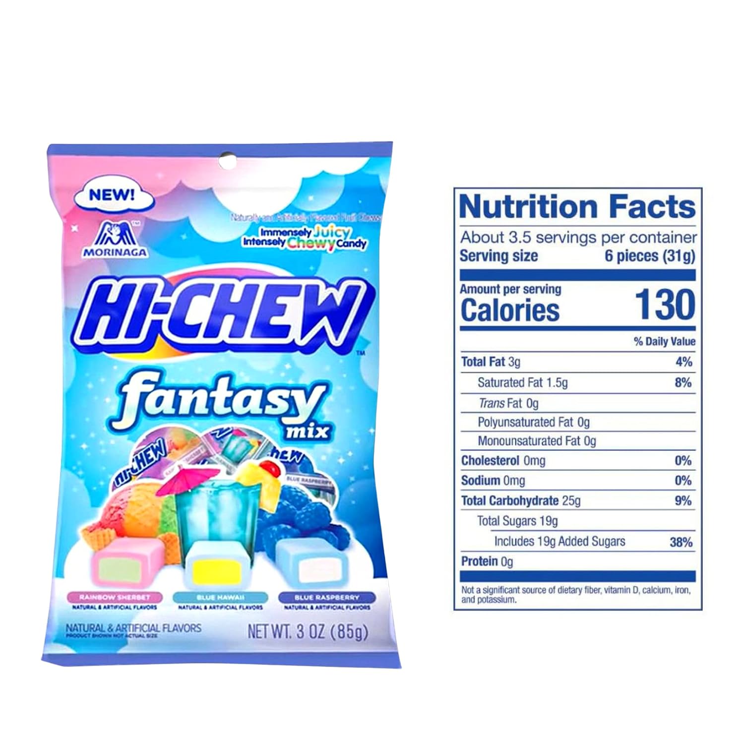 Tropical Candy Chews Individually Wrapped Fruity Flavored Soft Candies, Sharable Bite Size Treats, On the Go Bags, Pack of 3
