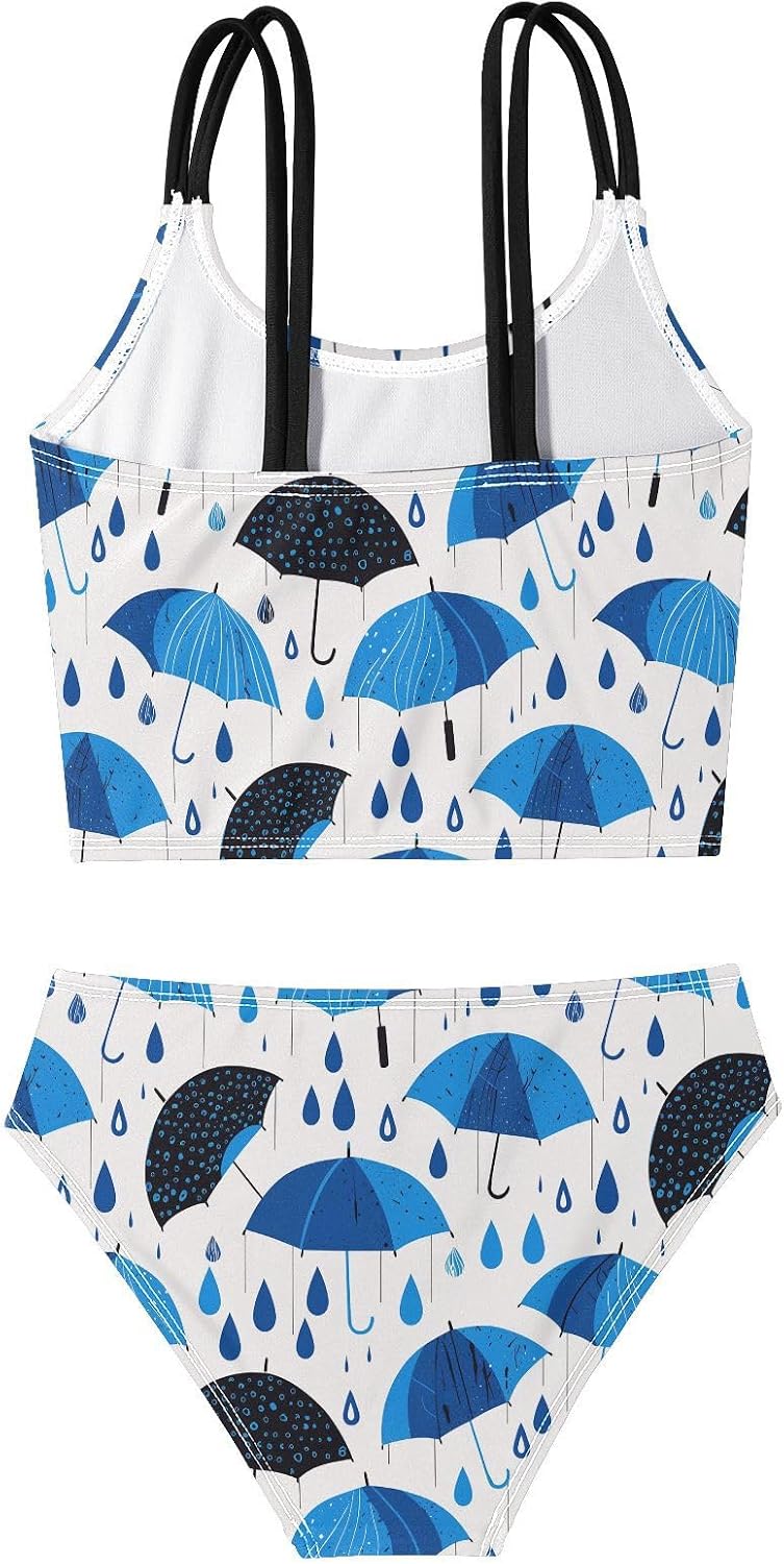 visesunny Girls Two Piece Swimsuits Blue Umbrella Drop Girl's Bikini Sets Bathing Suits for Girls Size 5-12Y
