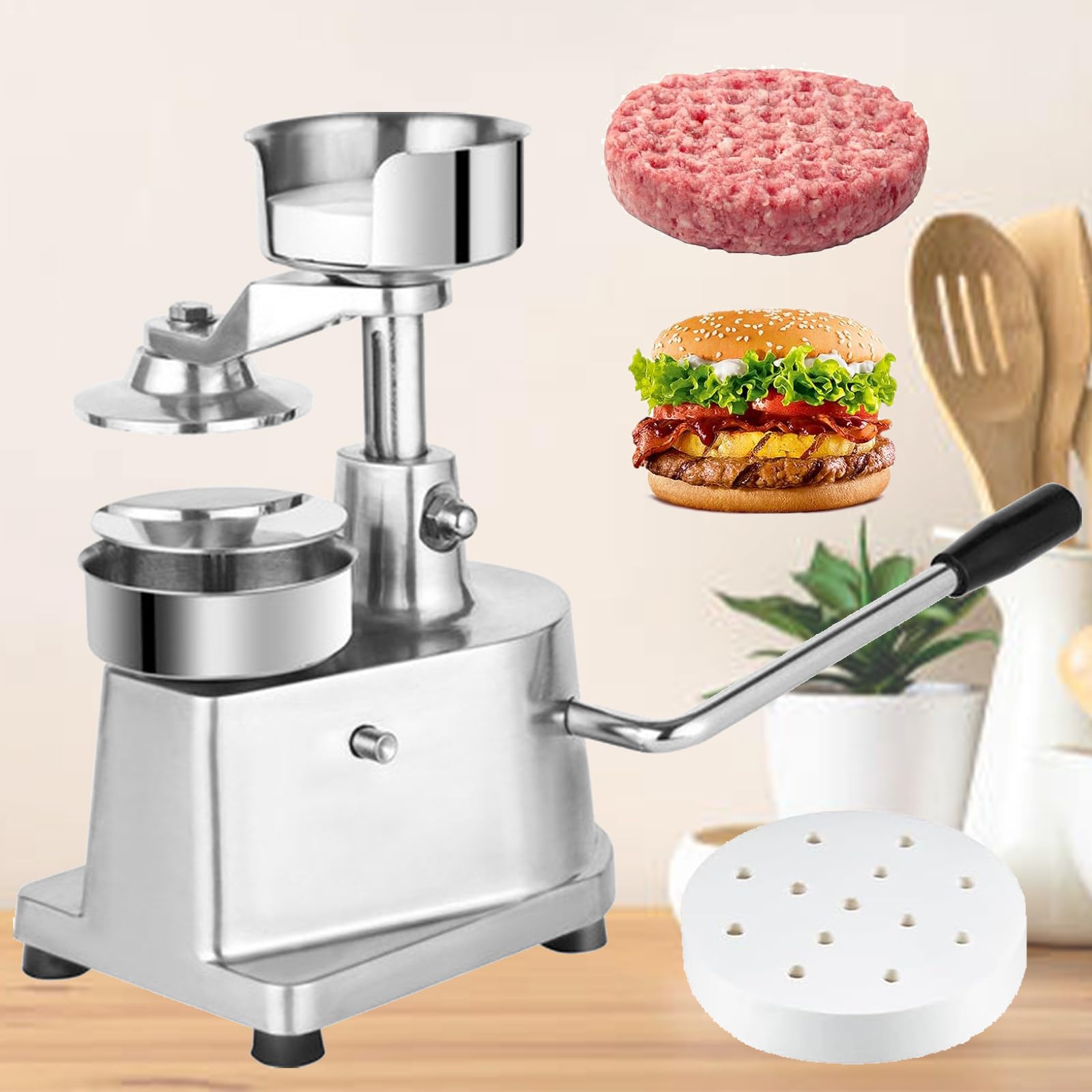 Prasa do hamburgerów, maszyna do robienia kotletów, stal nierdzewna prasa do burgerów z papierkami do kotletów, procesor do formowania mięsa do grilla kuchennego,5"(130mm)