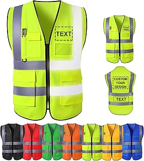 Busparst Custom Safety Vest with Pockets High Visibility Reflective Class 16 Safety Vest Pockets and Zipper Outdoor Protective Workwear