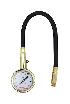 Accu-Gage Tire Gauge 0-160 PSI Tire Pressure Gauge with 11 in Braided Air Hose Straight Air Chuck - ANSI Certified/Bleeder Valve for Motorcycle/Car/Truck Tires