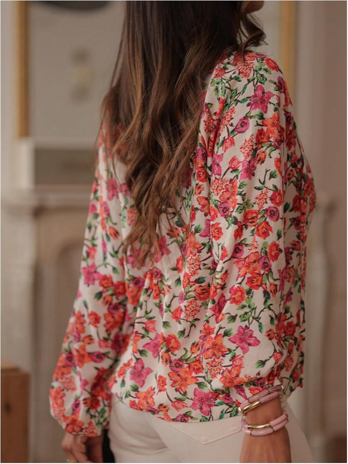 GORGLITTER Women's Boho Floral Blouse Bishop Long Sleeve Button Down Shirt Fall Outfits 2025 - Image 2