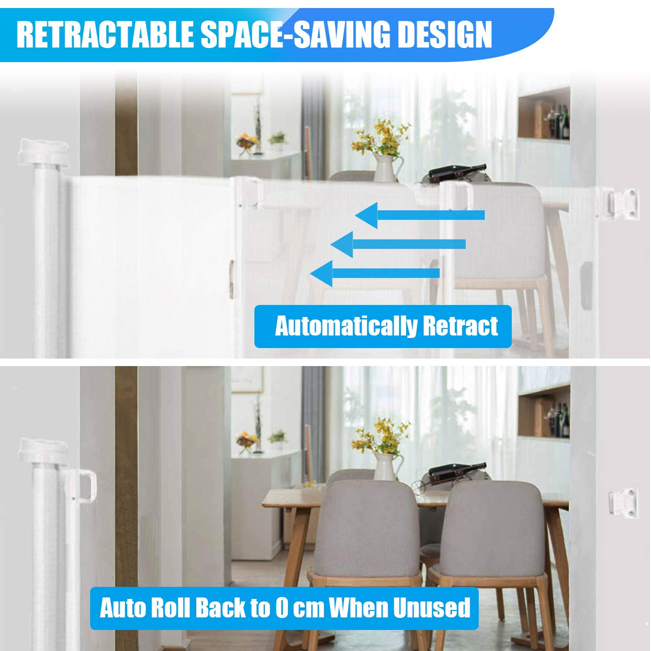 Retractable Baby Gate 0180cm, Extra Wide Stair Gate for Baby/Pets, One Hand Operated