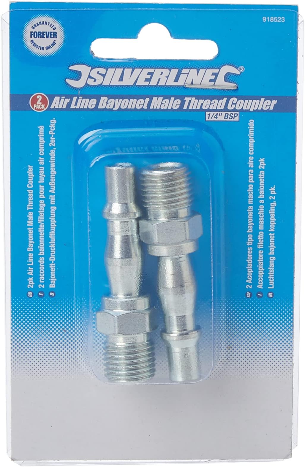 Silverline Air Line Bayonet Male Thread Coupler Pack of 2, 1/4" BSP (918523)