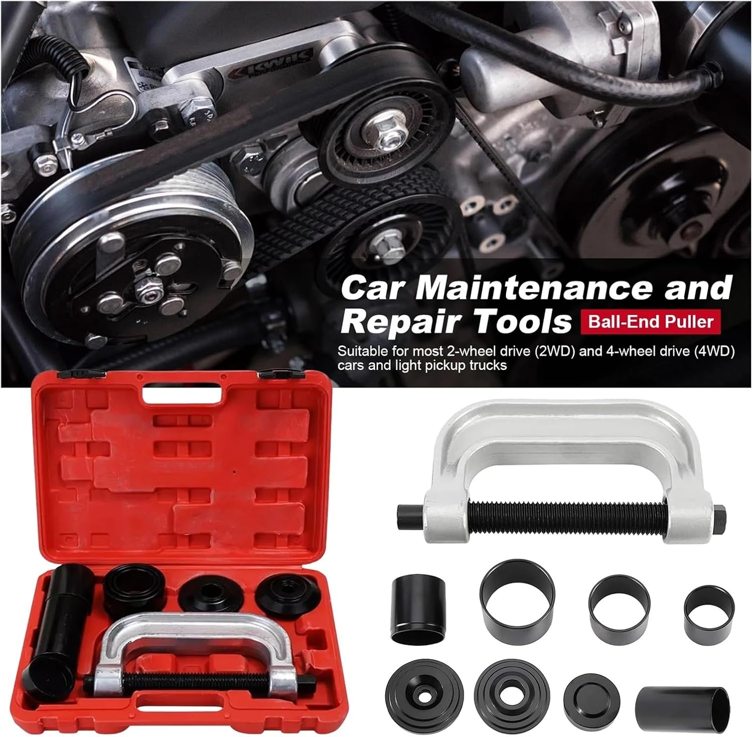 10pcs Ball Joint Service Kit With Portable Storage Case C-type Separator Tool For Most 2WD/4WD Cars And Light Trucks