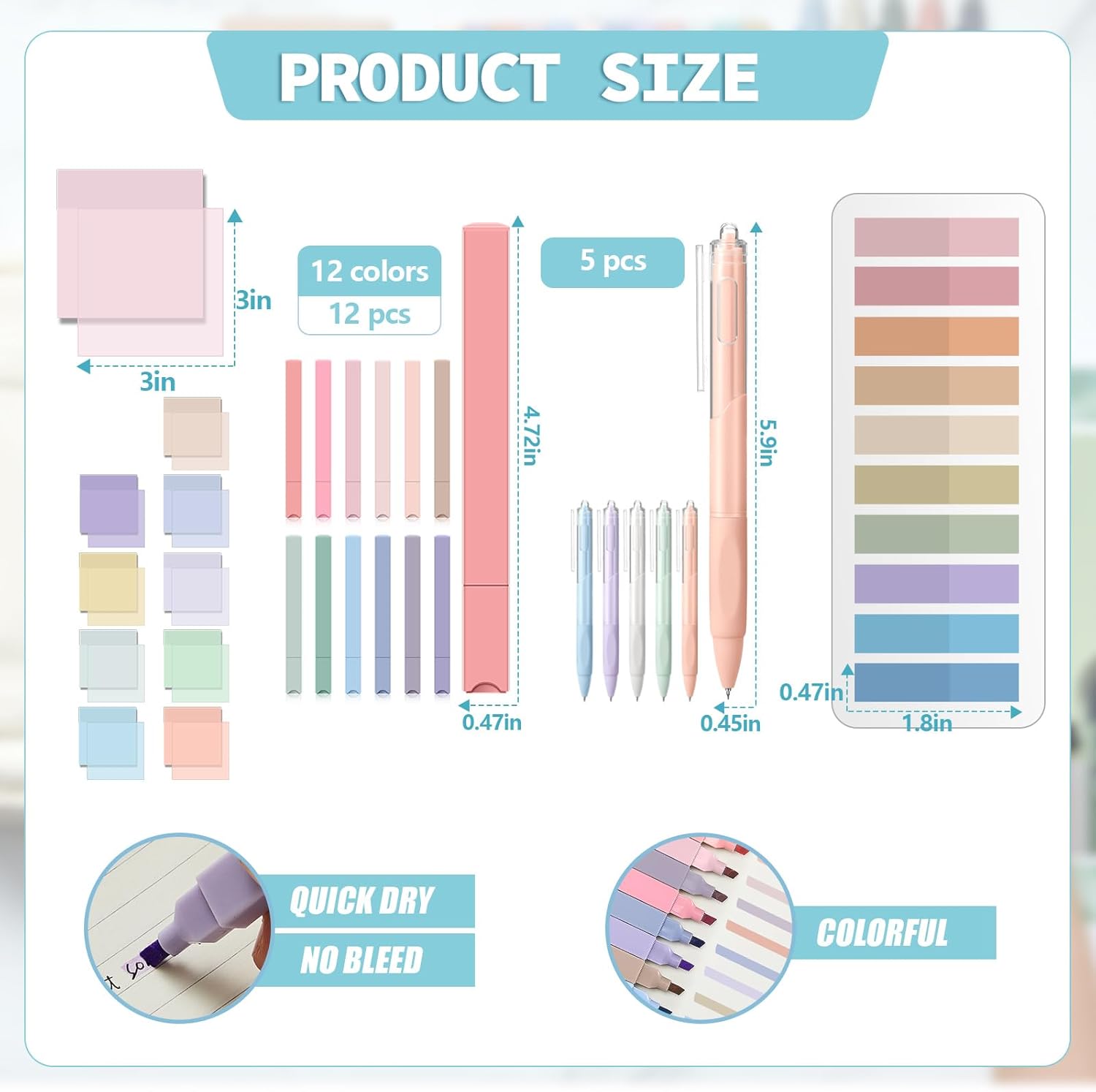 Jutom 39 Pcs Aesthetic Book Annotation Kit Highlighter with Case Bag Gel Pen Transparent Sticky Note Taking Bible Supplies(White,Classic Style)