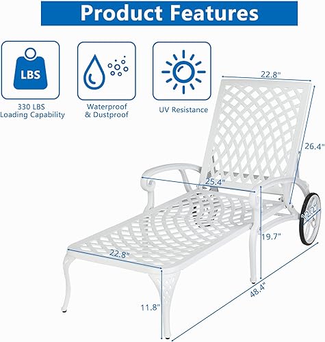 Miniatura 3 de Outvita Sillas de salón para exteriores, patio reclinable de aluminio fundido con respaldo ajustable y ruedas giratorias para patio trasero, porche,