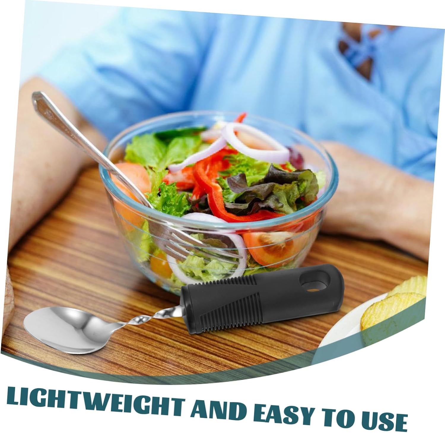 VALICLUD 4pcs Adaptive Eating Utensils Set for Elderly Stainless Steel Weighted Spoon Bending Fork Spoon Non-Slip Handle Assisted Tools for Disabled Adults
