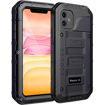 Waterproof impact-resistant outdoor mobile case military standard protective case with built-in display protection robust metal protection against drops and impact. Black