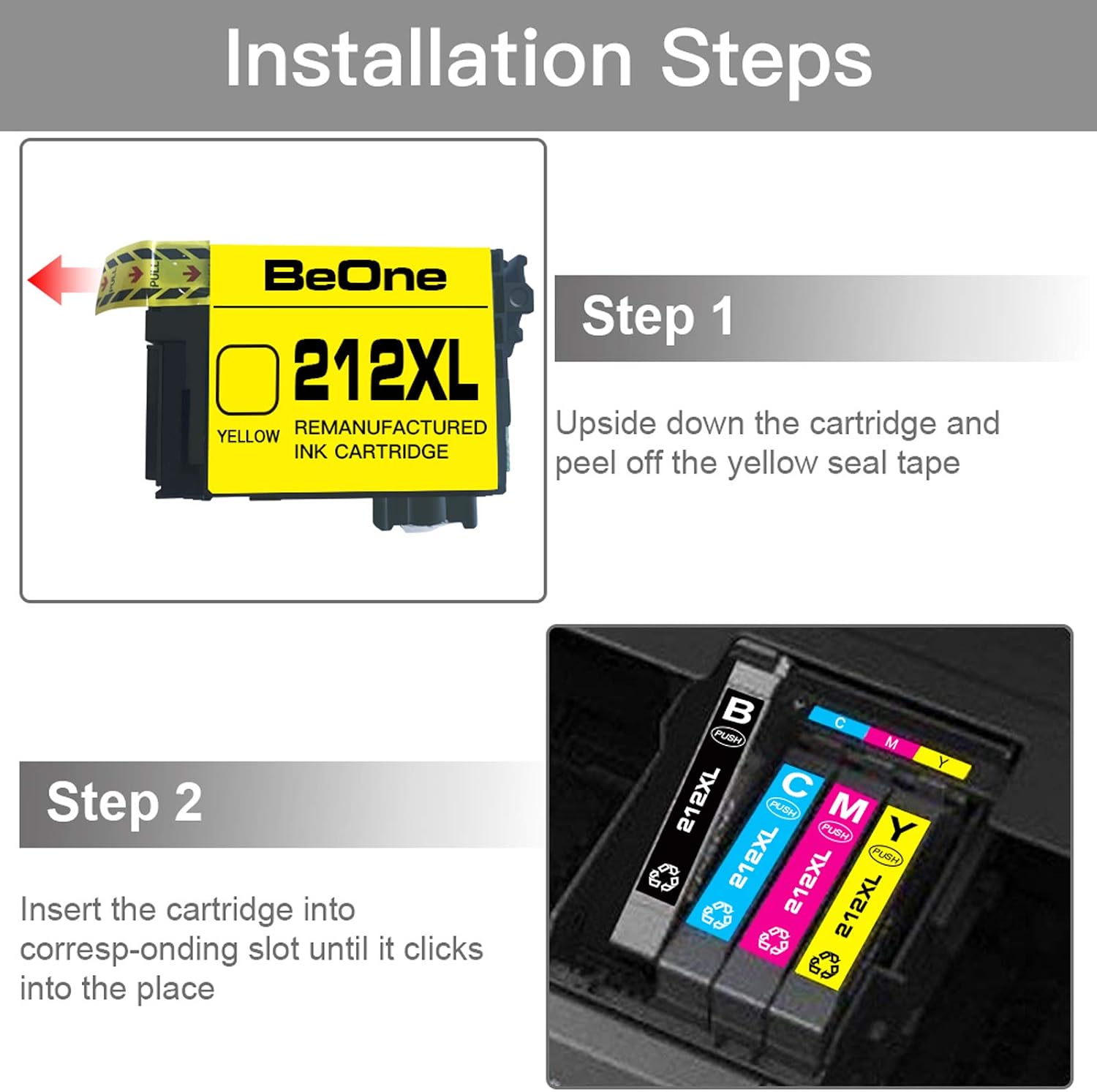 Crazy Deals BeOne Remanufactured Ink Cartridge Replacement for Epson 212 XL 212XL T212 T212XL 3-Pack Use with Workforce WF-2850 WF-2830 WF2850 Expression Home XP-4100 XP-4105 XP4100 Printer (Cyan Magenta Yellow)