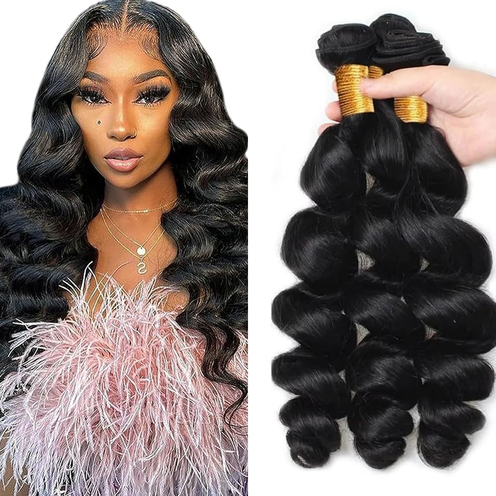 Bundles Human Hair Loose Wave Bundles 16 18 20 inch #1B Loose Body Wave Bundle Brazilian Remy Human Hair Bundle
