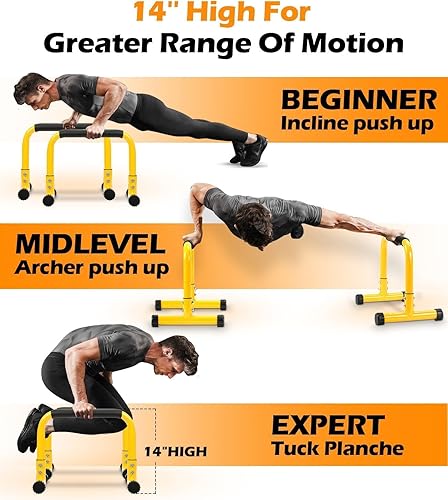 Miniatura 4 de TABEKE Barra de empuje hacia arriba, paraletas de acero de 14 pulgadas de alto y barra de inmersión con mango de espuma de cobertura completa,