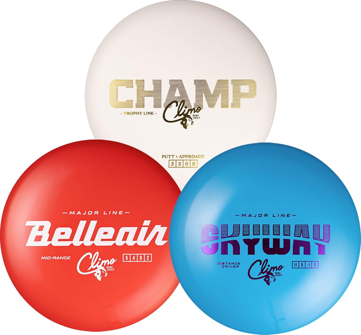 Climo Disc Golf 3-Pack – Max Weight Champ, Belleair & Skyway – Trophy & Major Line Plastics - Ken Climo 12X World Champion