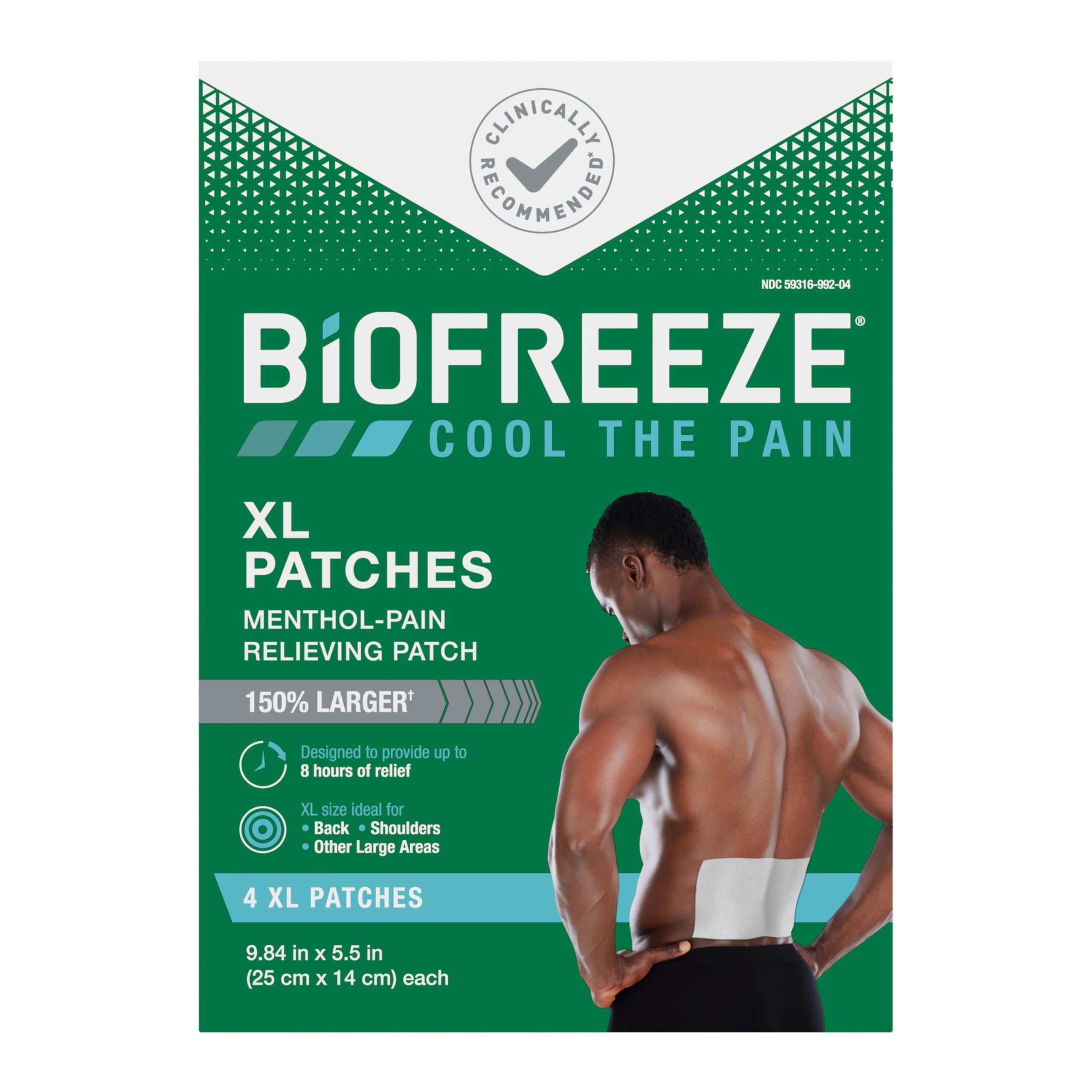 XL Pain Relief Patches, Menthol Pain Patches for Lower Back, Neck, Knee, & Shoulder, Comfortable & Flexible Fabric Stays in Place, FSA Eligible, 4 ct