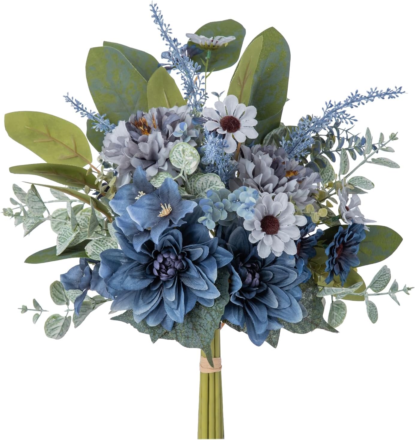 WELL KNOWN Artificial Flowers Bouquet, Blue Fake Flowers for Vase, Silk Faux Flowers DIY Table Centerpieces for Wedding, Dining Room, Kitchen, Office, Farmhouse, Mother's Day Decor & Gift (Grey Blue)