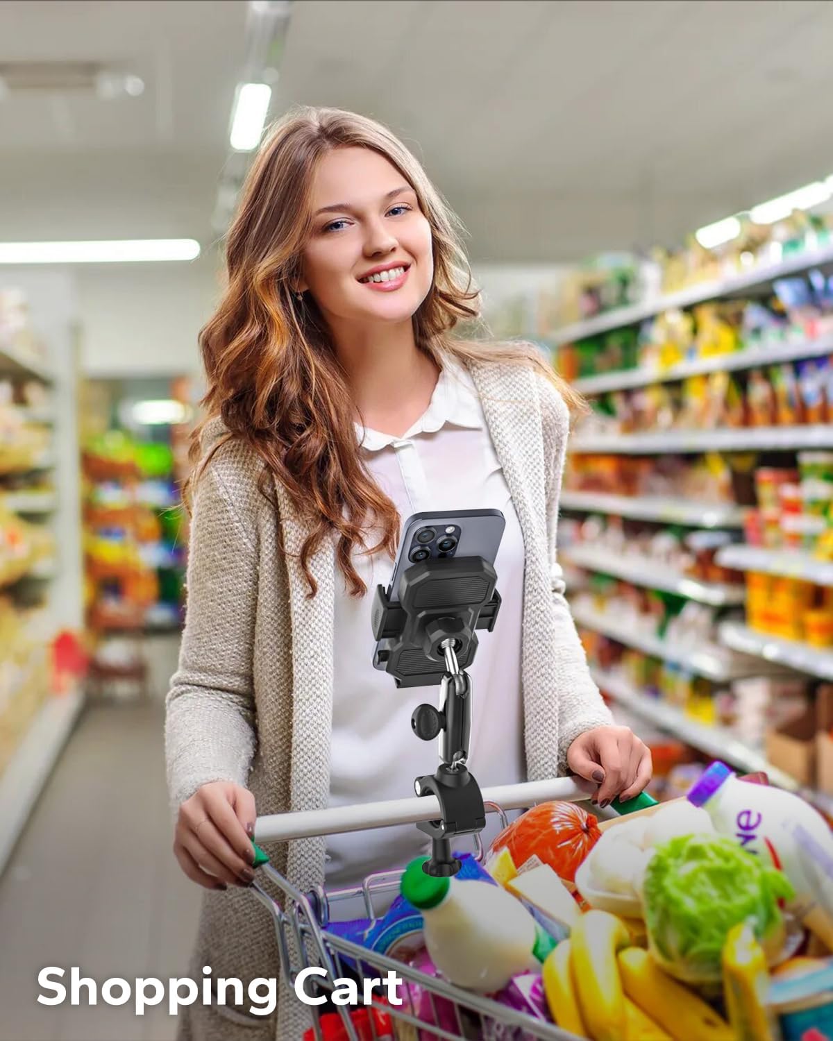 GDZN Phone Holder for Wheelchair Stroller, 360° Adjustable Metal Arm Handlebar Cell Phone Mount, Anti-Slip Clip for iPhone 17 Pro Max/16/15, Galaxy S25/S24, 4.7-7" Smartphones