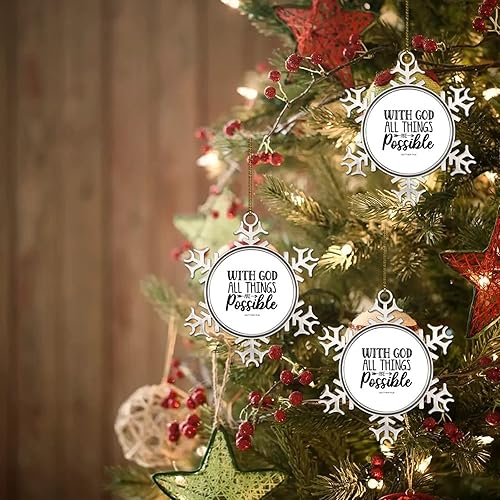 Miniatura 7 de Adornos decorativos de Navidad de metal con copo de nieve de 3 pulgadas con Dios todas las cosas son posibles adorno de recuerdo de Navidad regalo