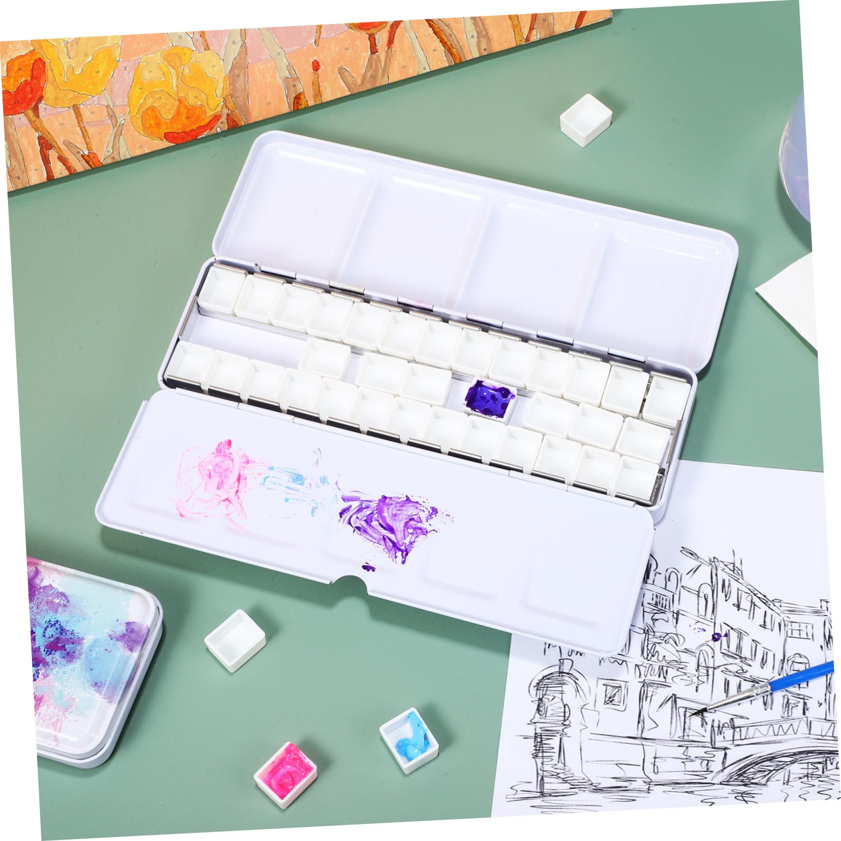 DOITOOL Paleta De Pintura En Caja De Colores De 4 Piezas Lata Vacía De Pintura De Acuarela Suministros De Arte Bandeja De Acuarela Placa De Pintura Paleta De Pintura Bandeja De