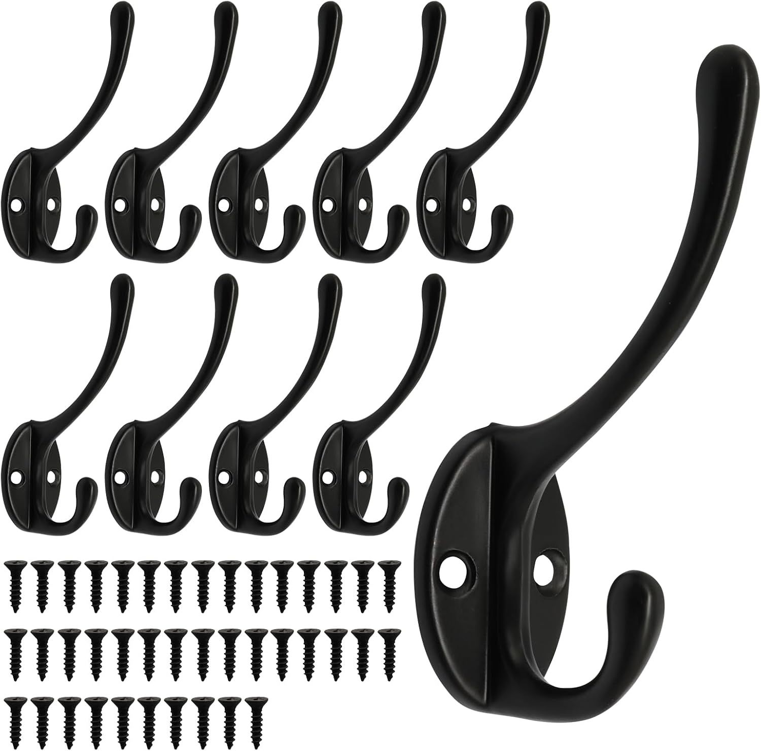 10 Pack Heavy Duty Coat Hooks Wall Mounted with 20 Screws - Sturdy Metal Double Hooks for Coat, Scarf, Bag, Hat, Key (White)