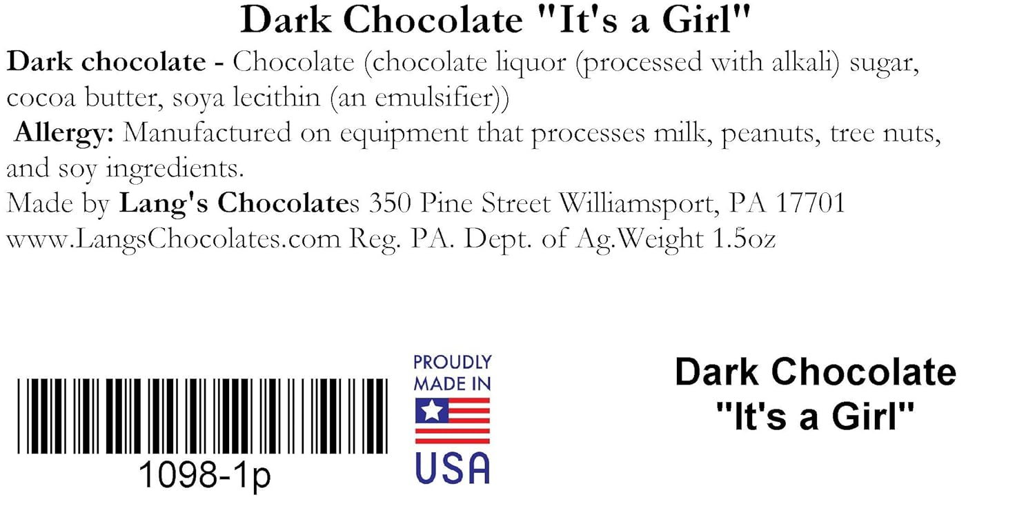 10 "It's a Girl" Dark Chocolate Bars Certified Kosher