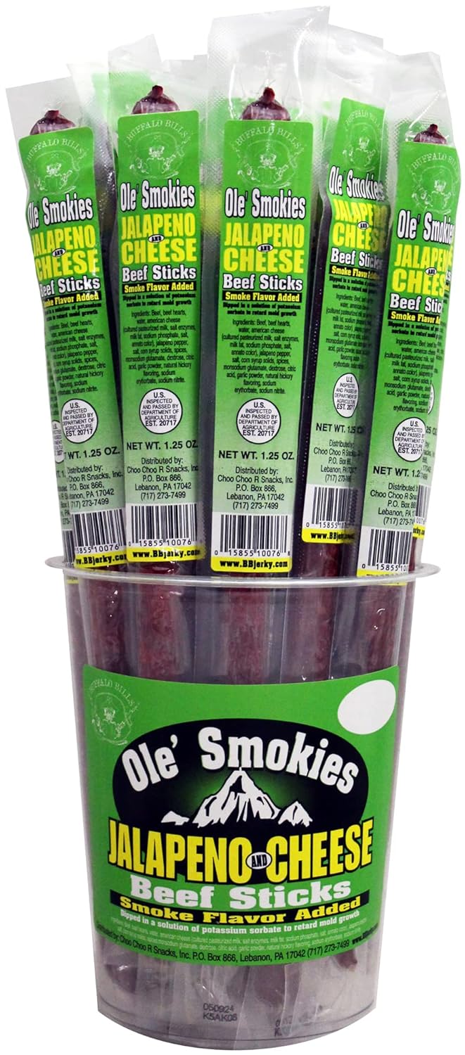 Buffalo Bills Jalapeno & Cheese Ole Smokies - 15 Wrapped Beef Sticks Per Tub