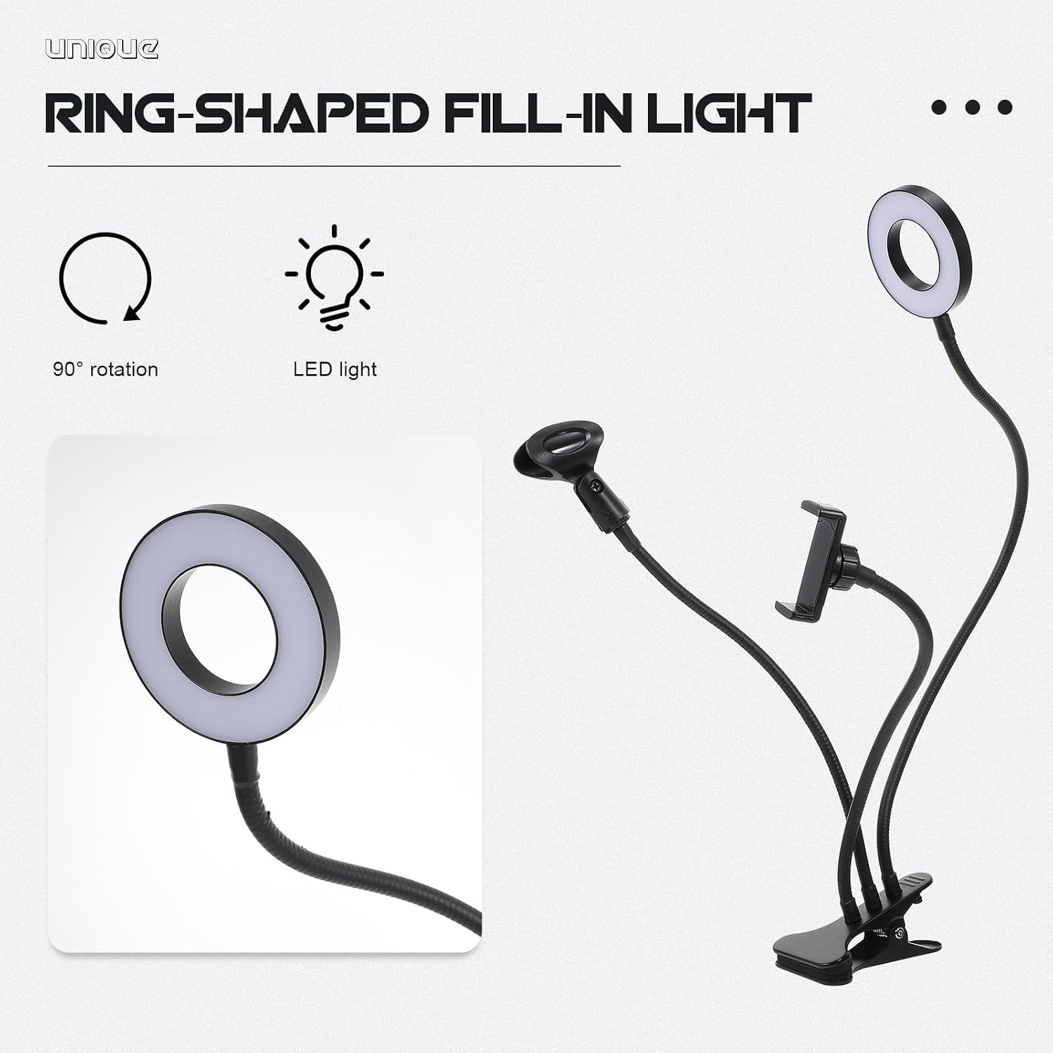 TIDTALEO USB Powered Adjustable Selfie Fill Light with Phone Clamp for Live Broadcast and Selfie, Ring-Shaped Design with Touch Control, Easy to Install, Compatible with Laptop and Mobile