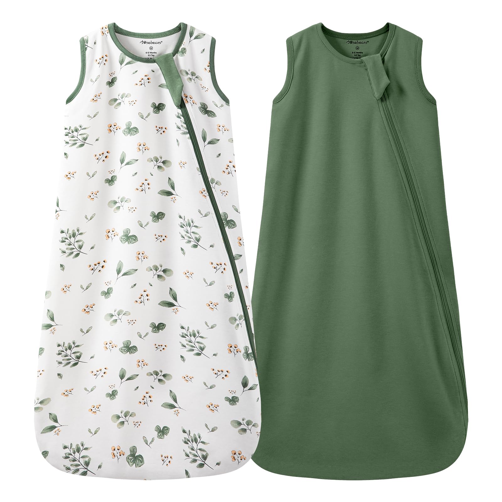 Mosebears 0.5 Tog Sacco Nanna in Cotone per Neonati, Estate - Per Bambini e Bambine(Dark Green&Plant,L(12-18 mesi))