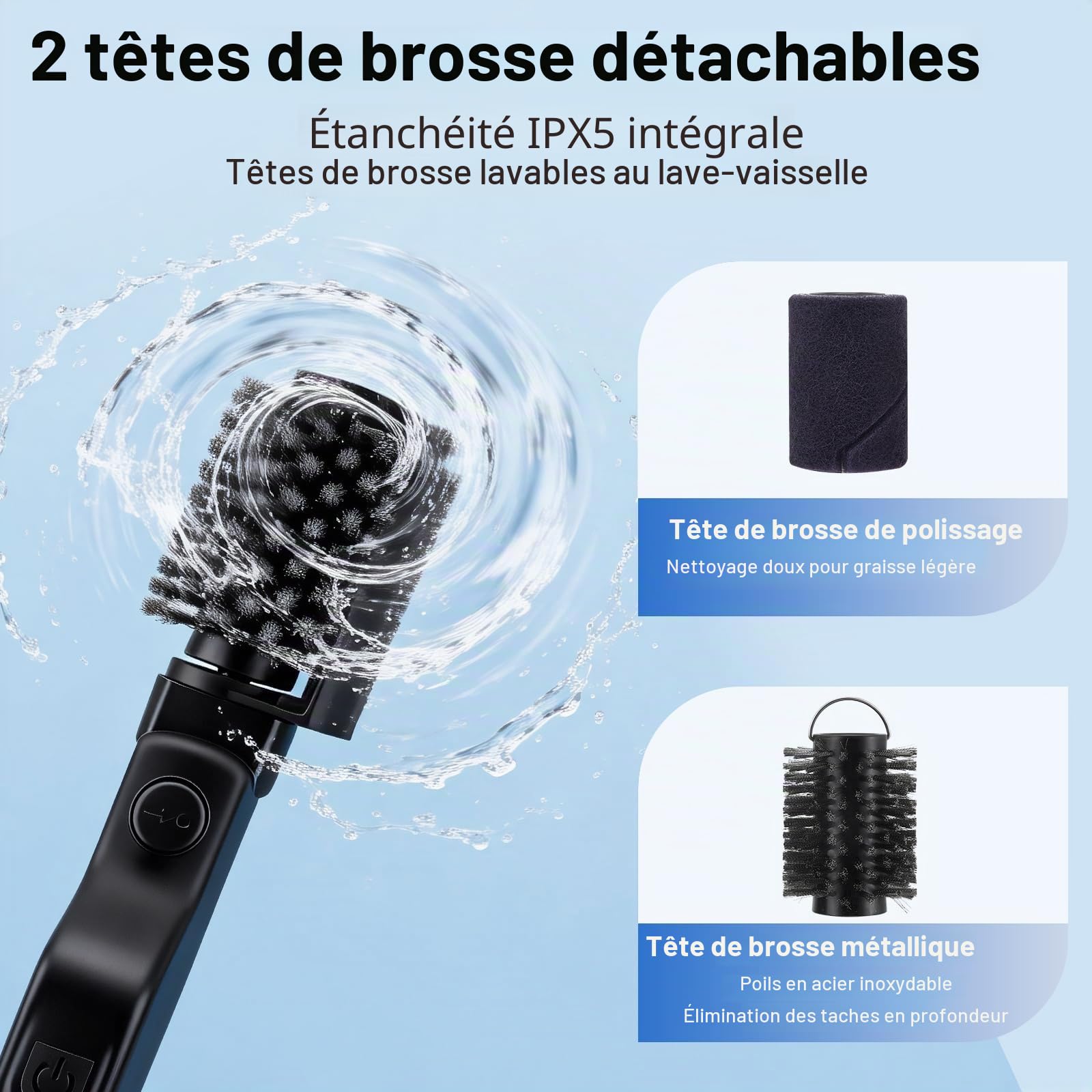 Brosse Électrique pour Barbecue, Tête Rotative en Acier Inoxydable, Réglable à 180°, Nettoyage à 3 Niveaux, Autonomie de 90 Minutes, Nettoyeur de Grill sans Poils pour Barbecue Extérieur