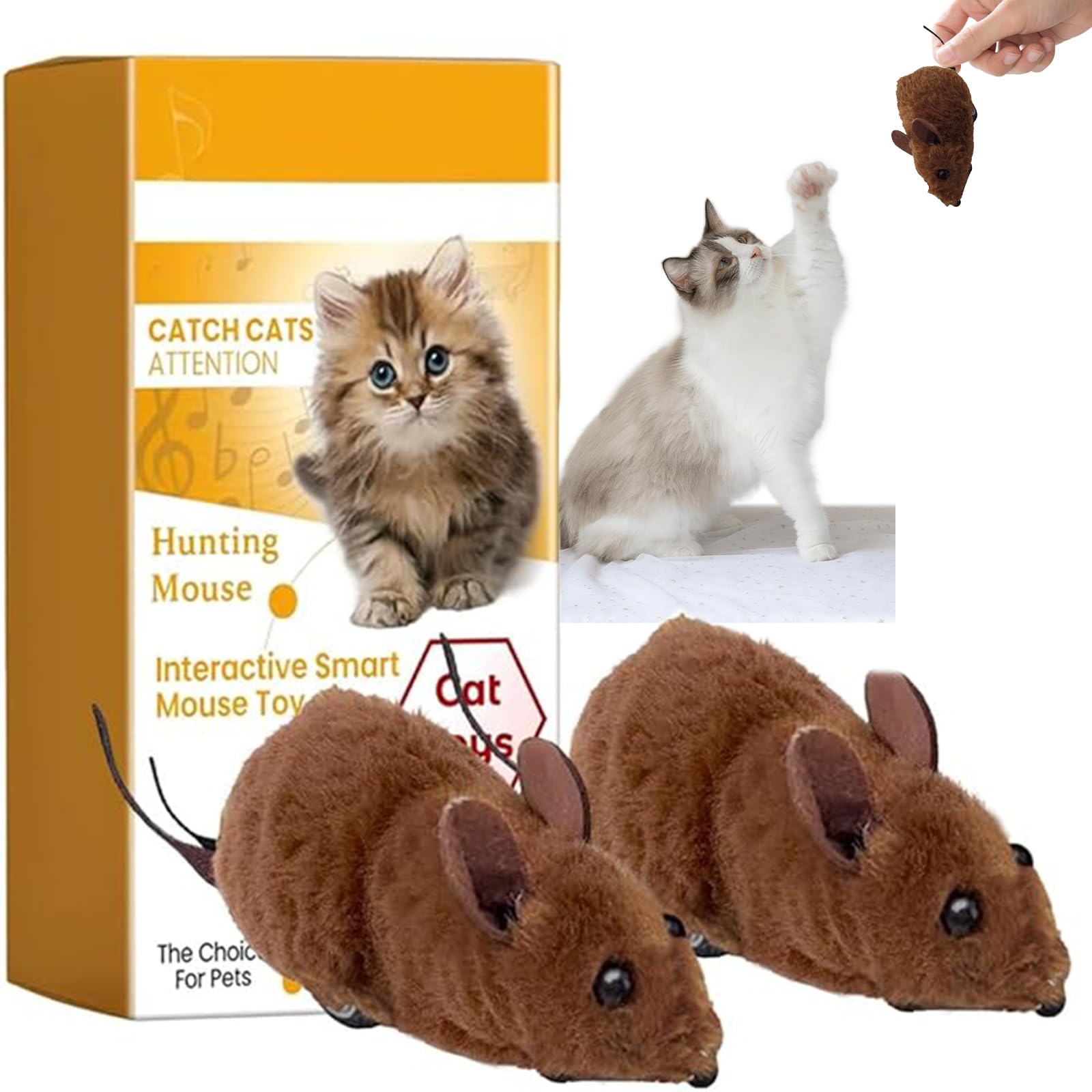 Zenova Interactive Cat Toy Mouse - Realistic Squeaking Sound, Motion-Activated Hunting Game, Plush & Safe Chasing Prank Toy for Indoor Cats, Stimulates Instincts & Exercise (2PCS)