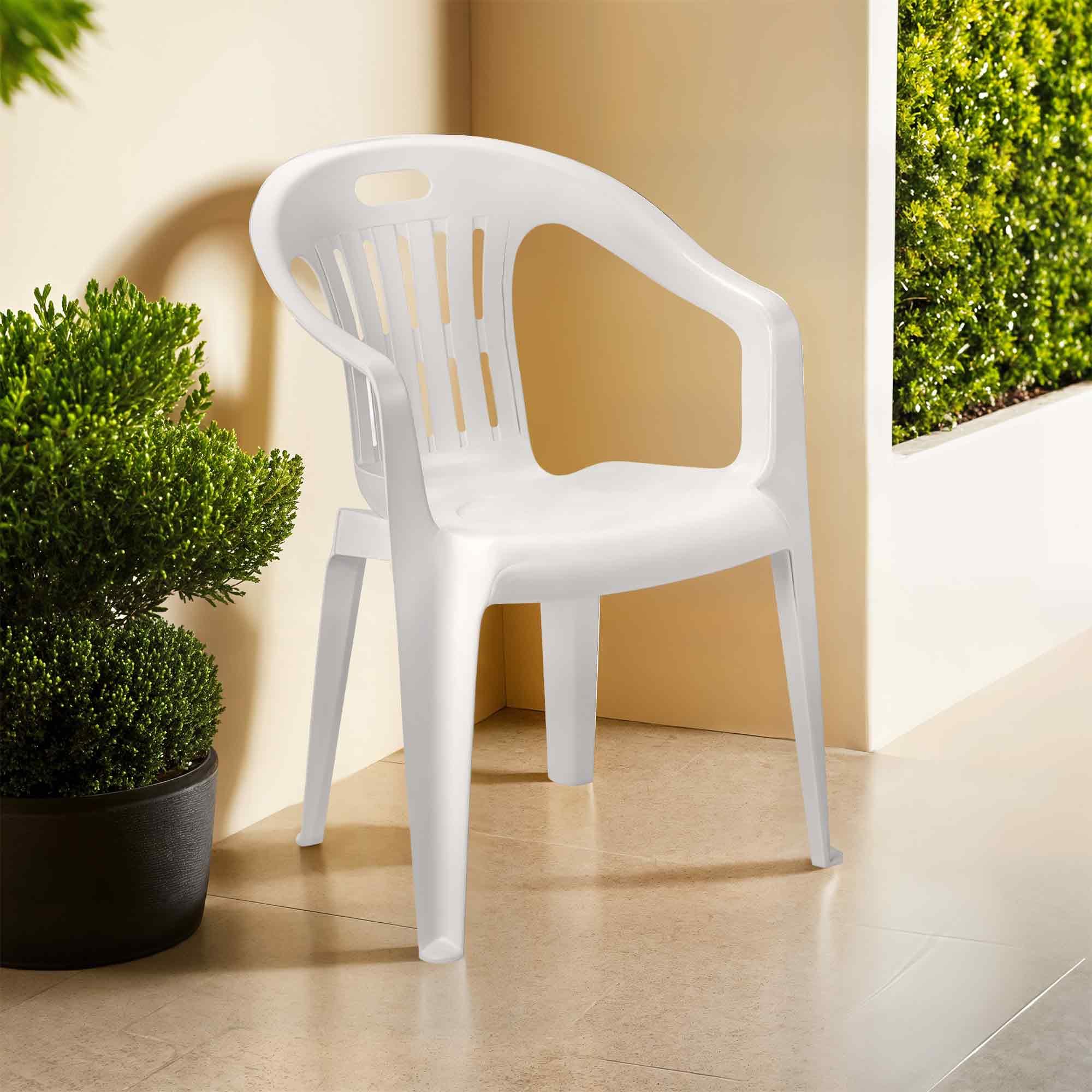Sedia da Giardino in Plastica con Braccioli Impilabile 56x55x78h cm Bianco