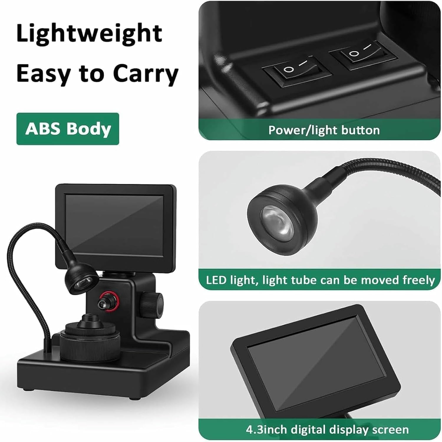 4.3 Inch LCD Screen Digital Microscope, 50-1500X Diamond Girdle Viewer, Adjustable Jewelry Magnifying Glass, for Diamond Jewelry Testing