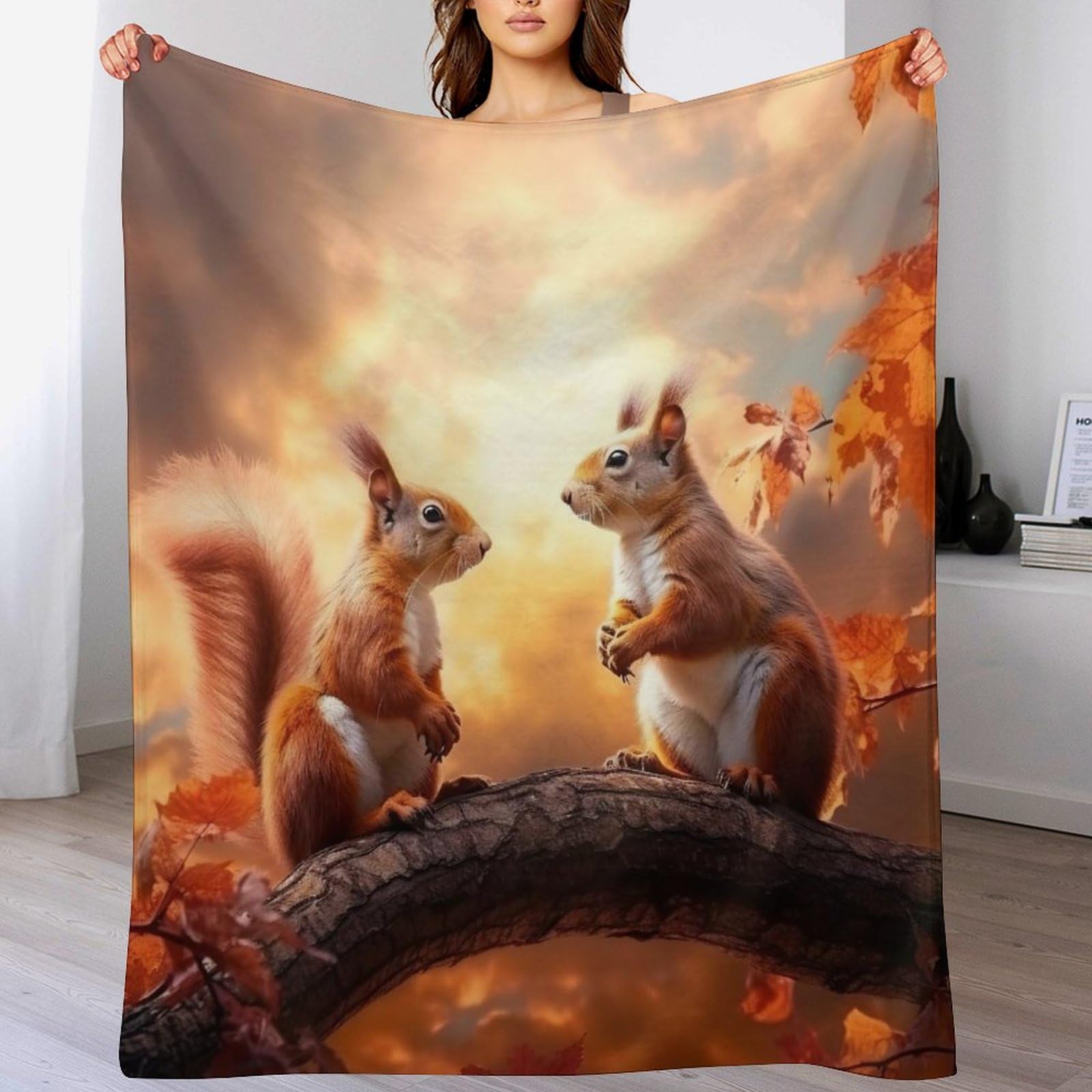 Couverture polaire écureuil super doux pour soirées cocooning et sieste canapé 100x130cm