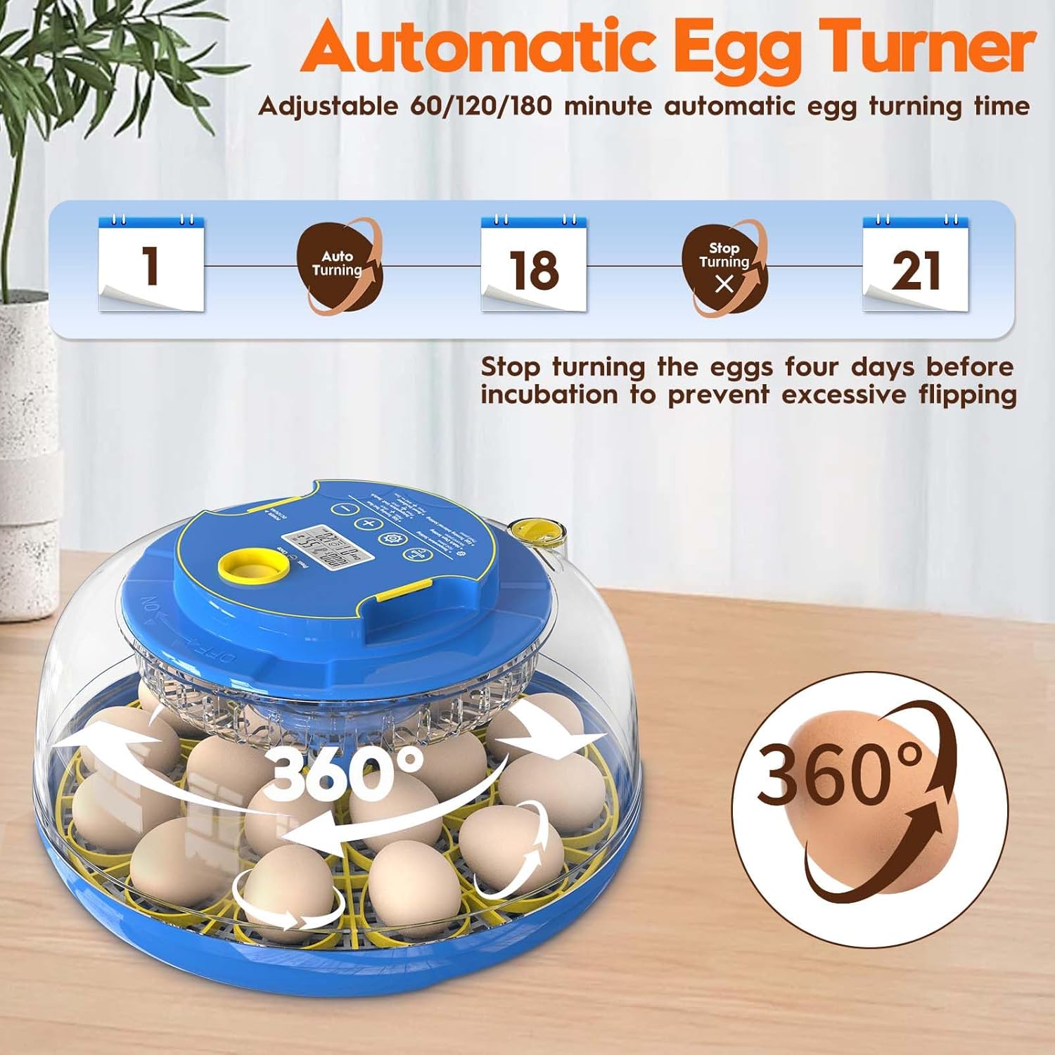 Incubator for Hatching Eggs-18 Egg Incubator with Automatic Egg Turning and Humidity Control 360°View Incubadora De Huevos,Ducks,Goose,Pigeon,Quail Incubator for Home,Farm,Lab,Science Classroom