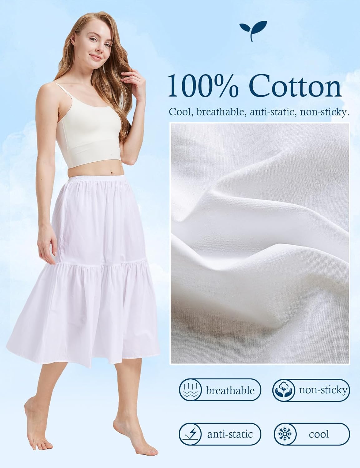 BEAUTELICATE Half Slip Skirt Extender 100% Cotton Vintage Underskirt - Image 3