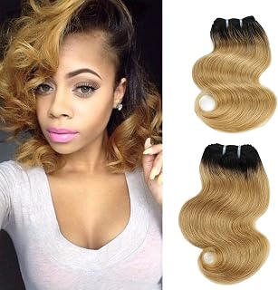 8" Human Hair Bundles Ombre Two Tone Brazilian Virgin Hair Extensions Body Wave 50g Bundles (8/8/8/8 Inch, 1b/27#)