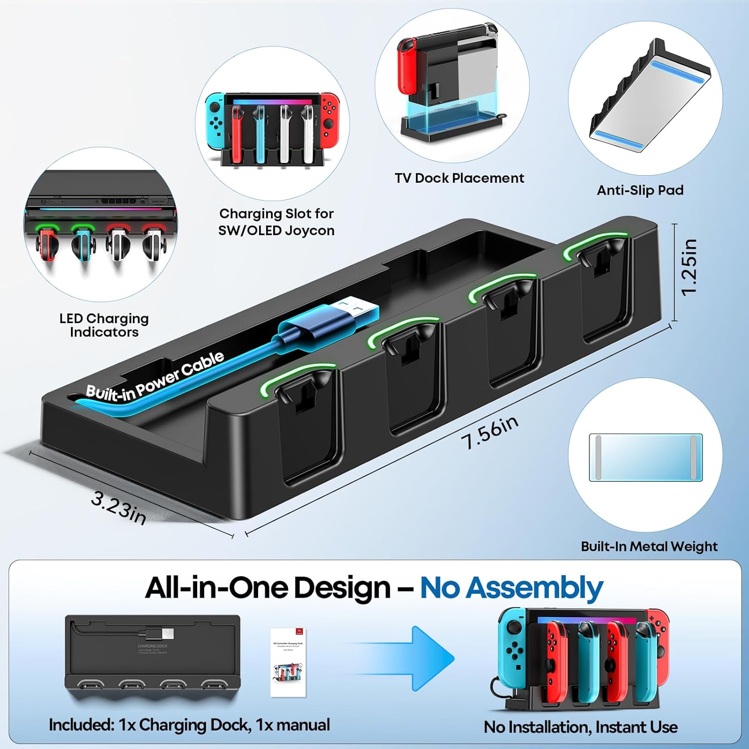 Switch Charging Dock Station with Charging Cable for Nintendo & OLED Game Console, Joycon Charging Dock for Switch, Must Have Joycon Controller Charger Accessories - Image 5