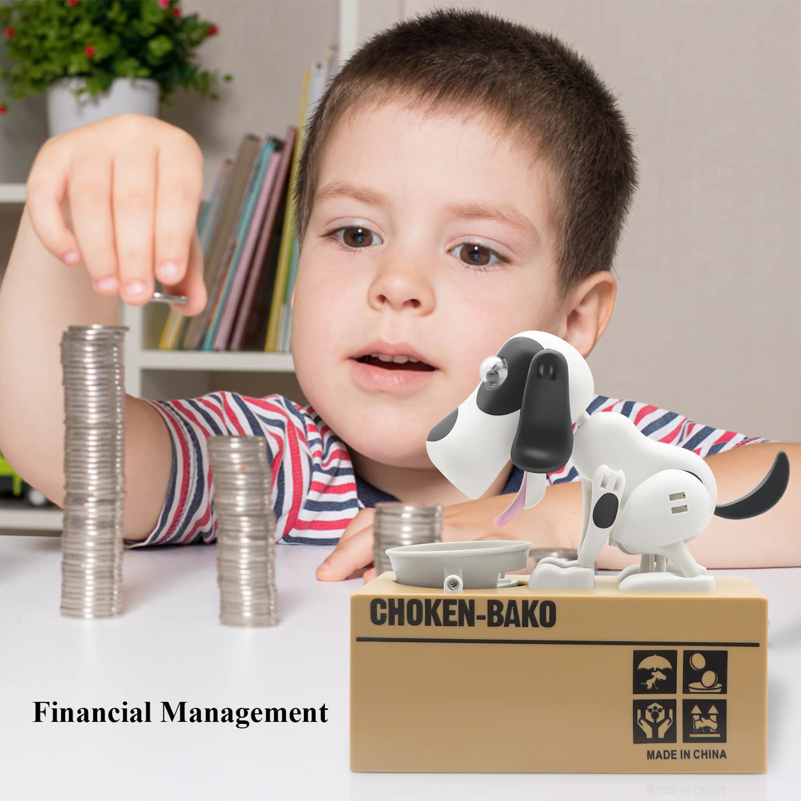 Justup, Salvadanaio a forma di cane affamato, ideale come regalo di compleanno per bambini, bianco