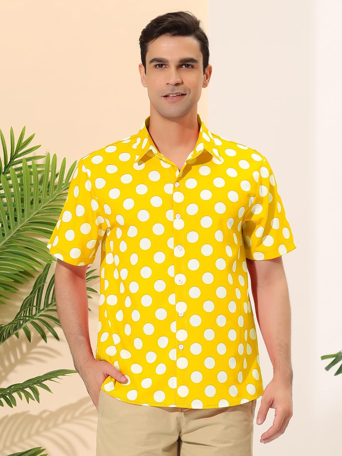 Lars Amadeus Men's Summer Polka Dots Shirt Button Down Short Sleeves Pattern Hawaiian Shirts