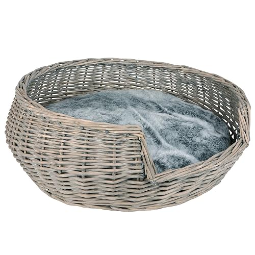RM E-Commerce Cama para perros, cesta para perros, de mimbre, diámetro de 65 cm, con cojín gris